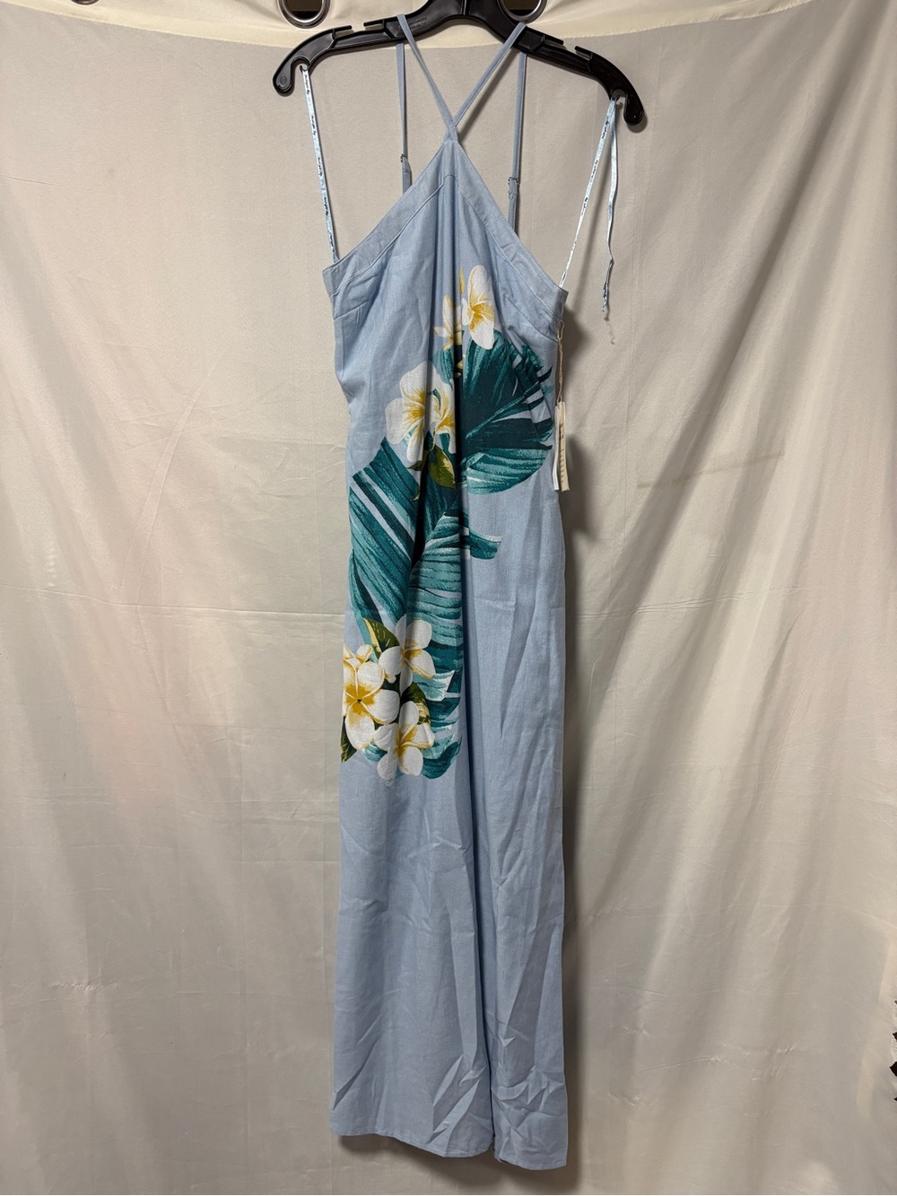 NWT Midnight Sky Blue Tropical Floral Linen Dress Size Small